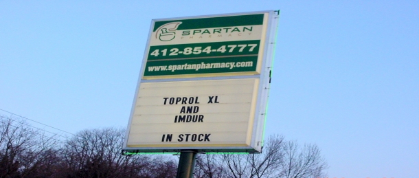 Spartan Pharmacy large dble si Rack Signs Pittsburgh